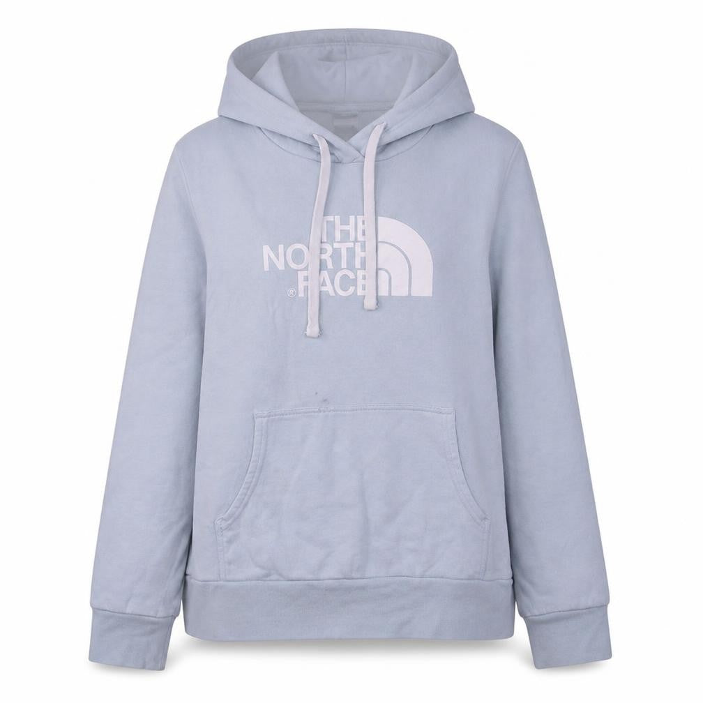 Front view of The North Face women’s blue pullover hoodie medium