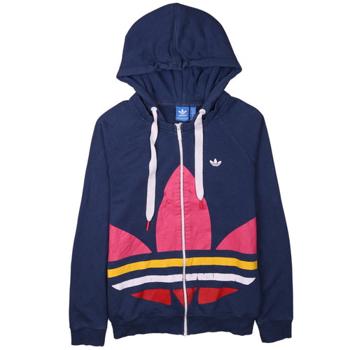 Adidas Women’s Blue Full Zip Hoodie Size 14 Logo Print Casual