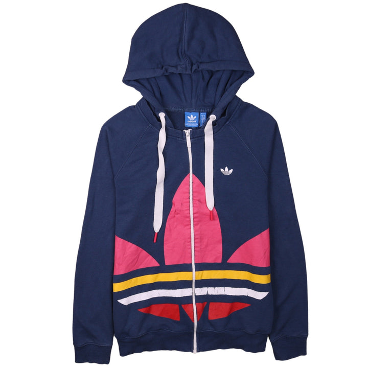 Adidas Women’s Blue Full Zip Hoodie Size 14 Logo Print Casual