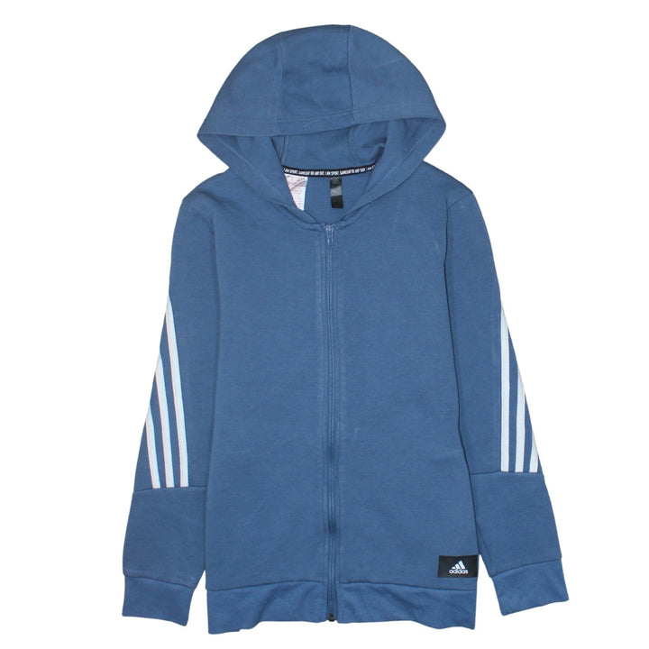 Adidas Boys Blue Full Zip Hoodie 13-14 Years Regular Fit Cotton Blend