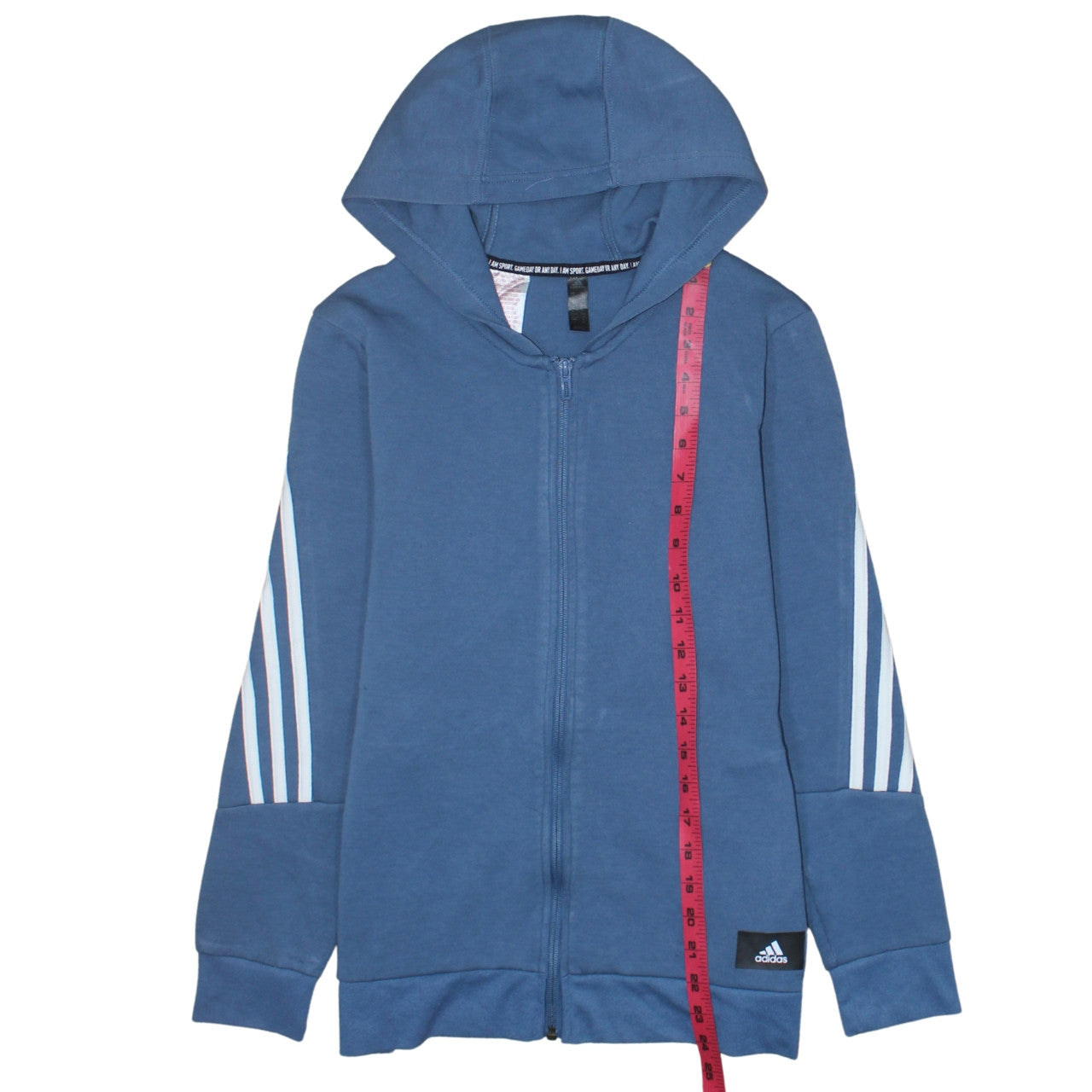 Adidas Boys Blue Full Zip Hoodie 13-14 Years Regular Fit Cotton Blend