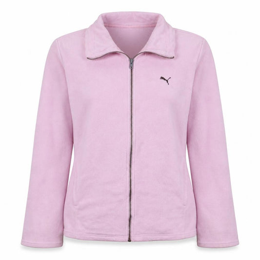 Front view of Puma women’s pink fleece full zip jacket, size UK 12