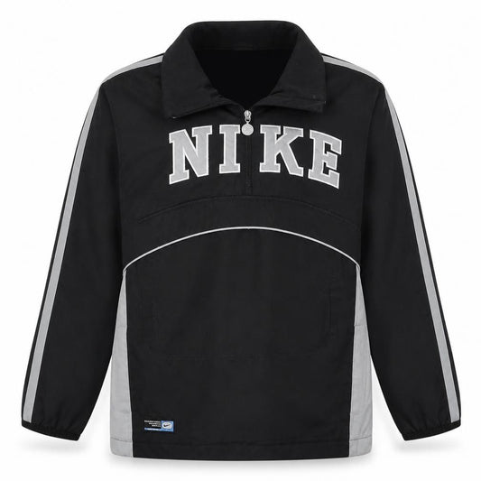 Front view of Nike boys’ black m track jacket 1/4 zip fleece lined lightweight sports top