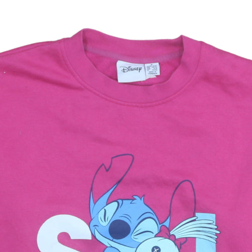 Disney Womens Pink Stitch Pullover Sweatshirt Size M 12/14