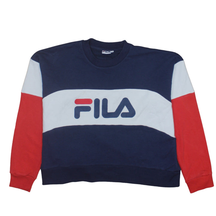 FILA Womens Navy Red Colourblock Crew Neck Sweatshirt Size S