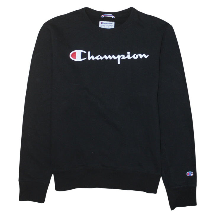 Champion Men's Black Small Crew Neck Logo Sweatshirt