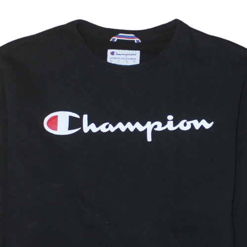 Champion Men's Black Small Crew Neck Logo Sweatshirt