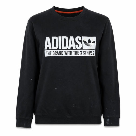 Front view of Adidas women’s black crew neck pullover sweatshirt, size UK 12