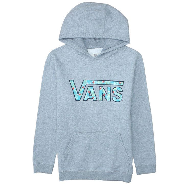 Vans Womens Grey Pullover Hoodie Large Logo Print Cotton Blend