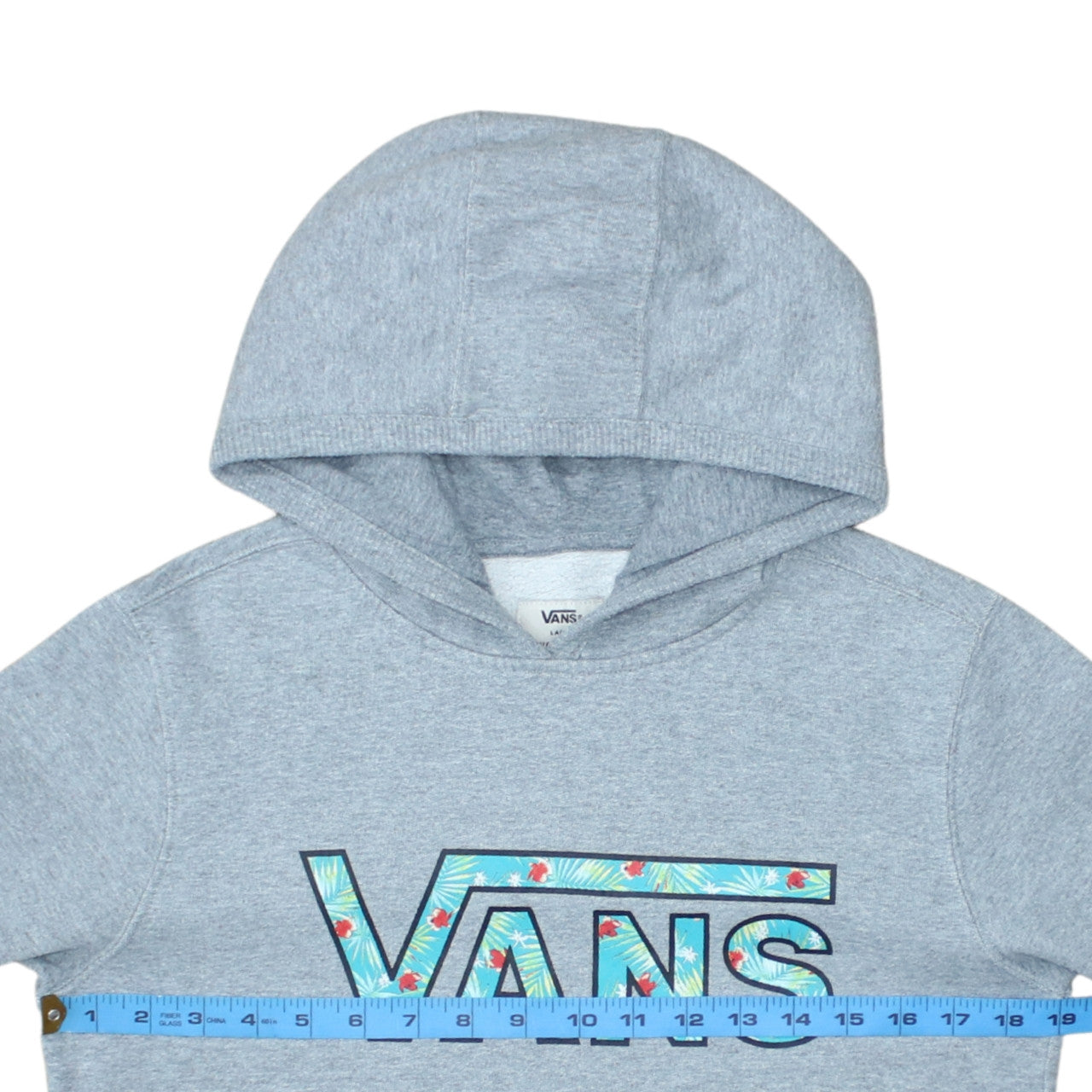 Vans Womens Grey Pullover Hoodie Large Logo Print Cotton Blend