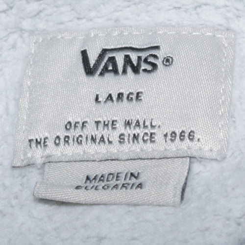 Vans Womens Grey Pullover Hoodie Large Logo Print Cotton Blend