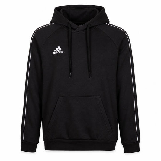 Front view of Adidas Men's Black Pullover Hoodie, size M, Sports Fleece Jumper