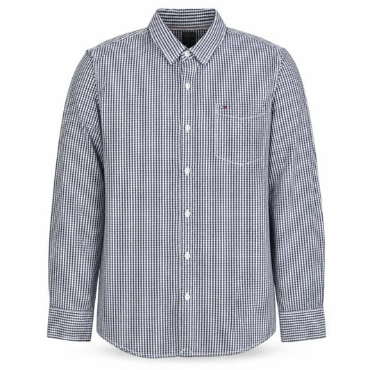 Front view of Tommy Hilfiger Men's Blue Check Button-Down Long Sleeve Shirt XL
