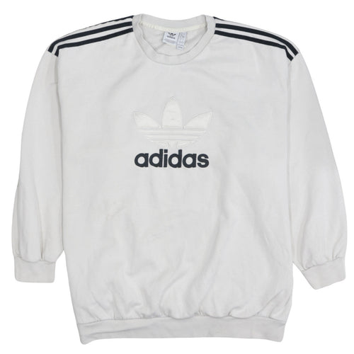 Adidas Men's White Trefoil Logo Pullover Sweatshirt L Fleece