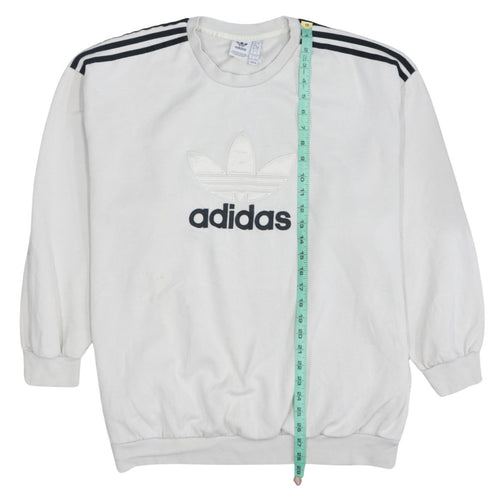 Adidas Men's White Trefoil Logo Pullover Sweatshirt L Fleece