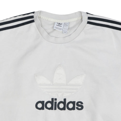 Adidas Men's White Trefoil Logo Pullover Sweatshirt L Fleece