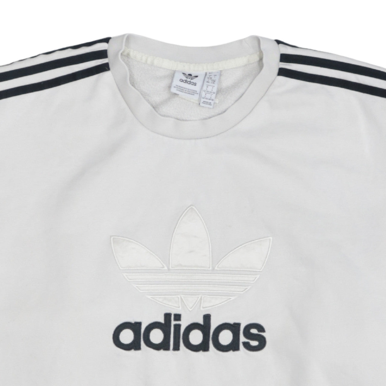 Adidas Men's White Trefoil Logo Pullover Sweatshirt L Fleece