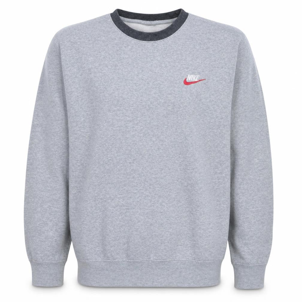 Front view of Nike Men's Grey Small Crew Neck Pullover Sweatshirt