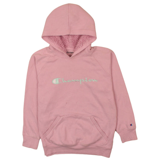 Champion Girls Pink Logo Pullover Hoodie Fleece Lined Size L