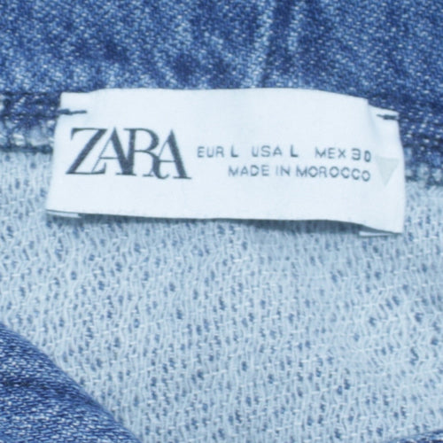 ZARA Women Blue Denim Pullover Hoodie L Relaxed Fit Casual Cotton
