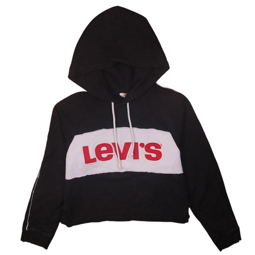 Levi's Women Black Small Hoodie Cropped Pullover Logo Hooded Sweatshirt