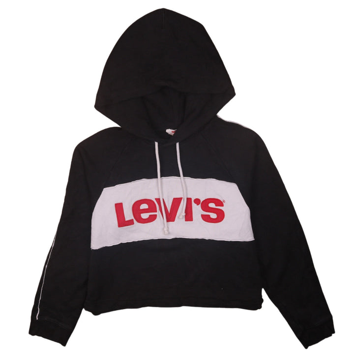 Levi's Women Black Small Hoodie Cropped Pullover Logo Hooded Sweatshirt