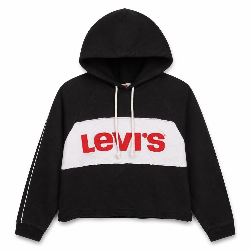 Levi's Women Black Small Hoodie Cropped Pullover Logo Hooded Sweatshirt