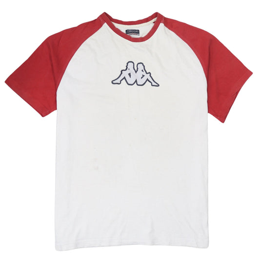 Kappa Men’s White Red Colourblock Sports T-Shirt Size L Vintage