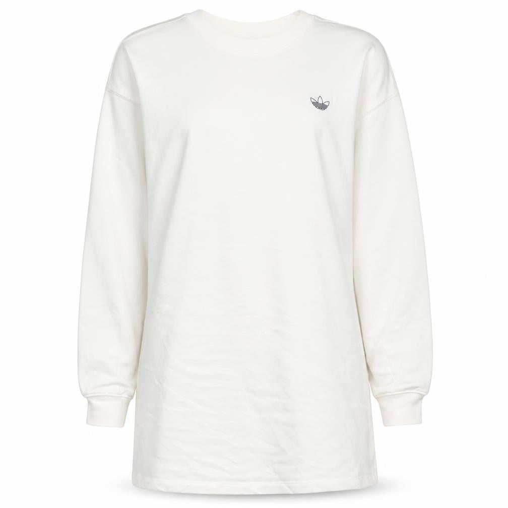 Front view of Adidas Women White XS Crew Neck Pullover Sweatshirt Long Sleeve Cotton