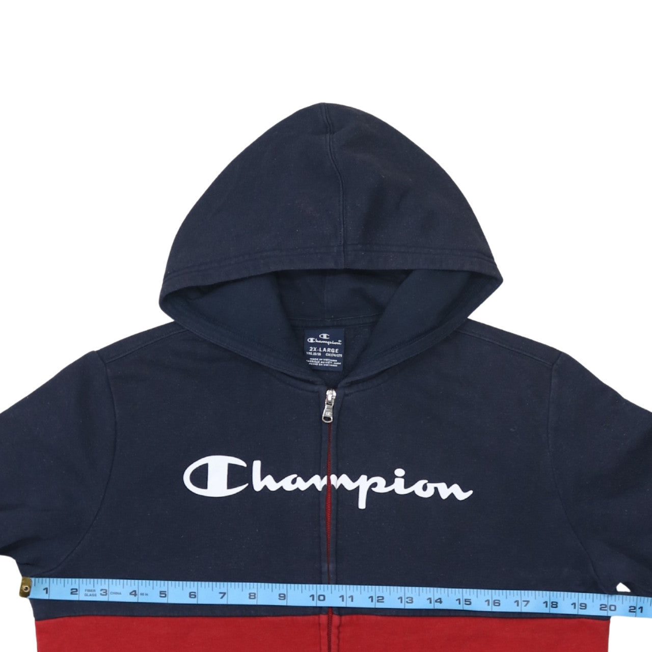 Champion Boys Navy Red Full Zip Hoodie Size 15-16 Years Cotton Blend