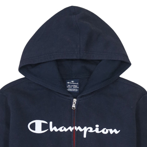 Champion Boys Navy Red Full Zip Hoodie Size 15-16 Years Cotton Blend