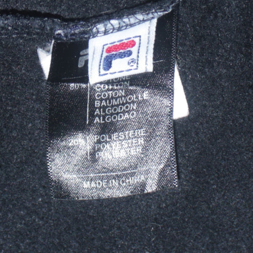Fila Men's Black Pullover Hoodie Size S Regular Fit Logo Fleece Sweatshirt