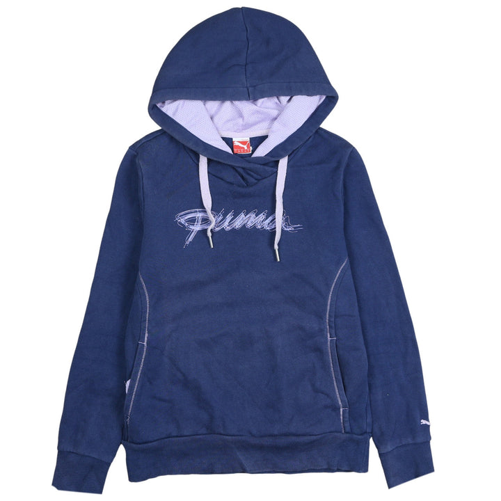 Puma Women's Blue Pullover Hoodie UK 14 with Logo Detail