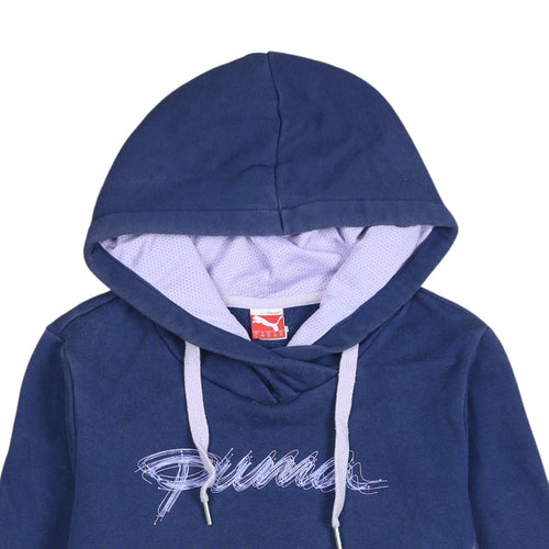Puma Women's Blue Pullover Hoodie UK 14 with Logo Detail