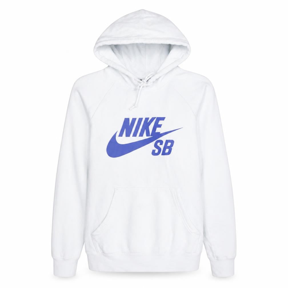 Front view of Nike SB Men's White Pullover Hoodie XS Regular Fit Skate Sweatshirt