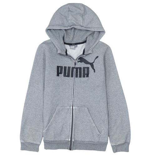 Puma Boys Grey Full Zip Hoodie Size 13-14 Years Graphic Print Sportswear