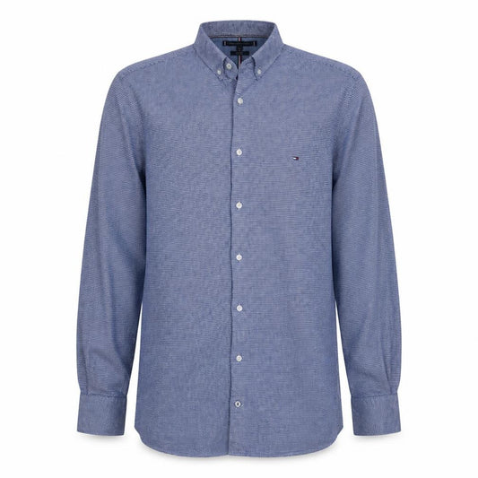 Front view of Tommy Hilfiger Men's Blue Slim Fit Long Sleeve Button-Up Shirt, size M