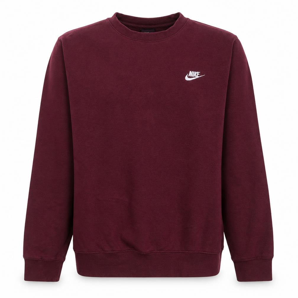 Front view of Nike Men Red Crew Neck Long Sleeve Fleece Sweatshirt, size S