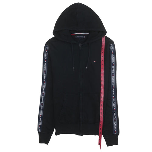 Tommy Hilfiger Men's Black Full Zip Hoodie Size M Logo Sleeve