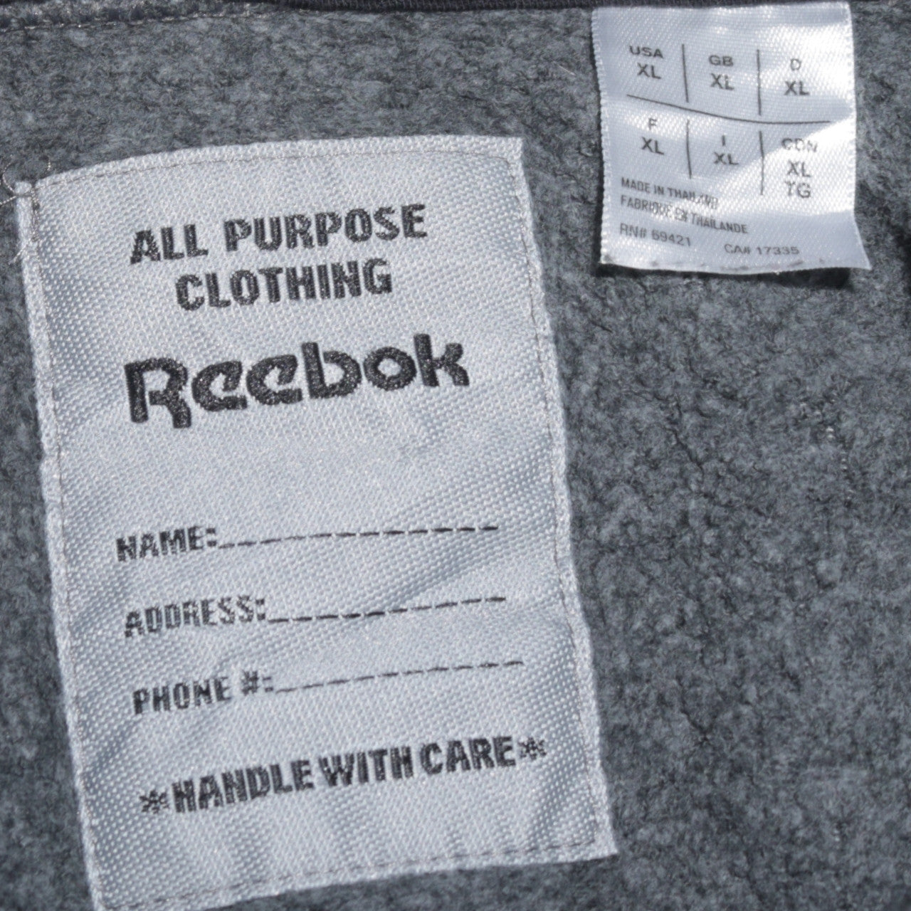 Reebok Mens Grey XL Pullover Sweatshirt with Zip Pockets