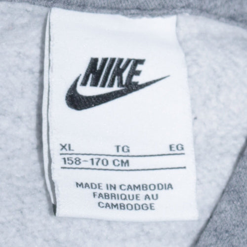 Nike Boys Grey Pullover Hoodie XL (158-170cm) Classic Fit Logo Sweatshirt