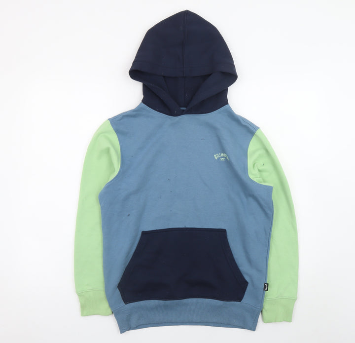 Billabong Boys Blue Green Hoodie Size 14 Pullover Cotton Blend Hooded