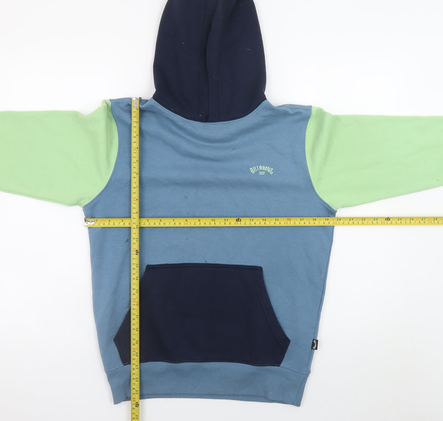 Billabong Boys Blue Green Hoodie Size 14 Pullover Cotton Blend Hooded