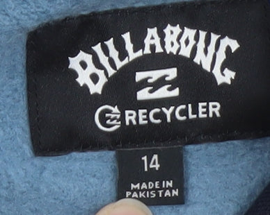 Billabong Boys Blue Green Hoodie Size 14 Pullover Cotton Blend Hooded