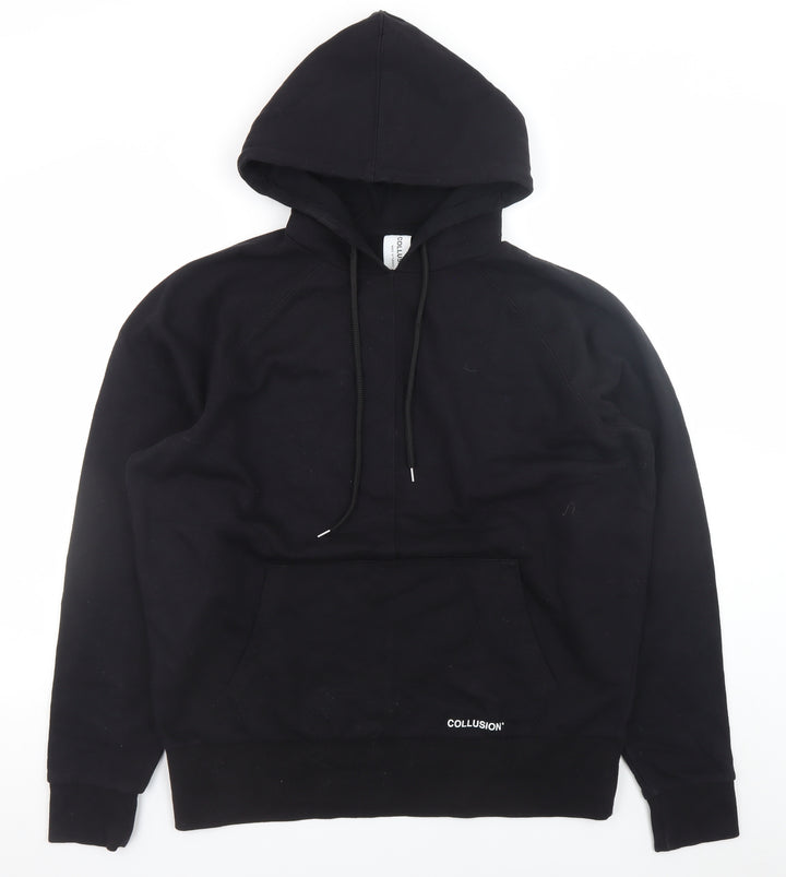 Collusion Men's Black Pullover Hoodie Size S Logo Fleece