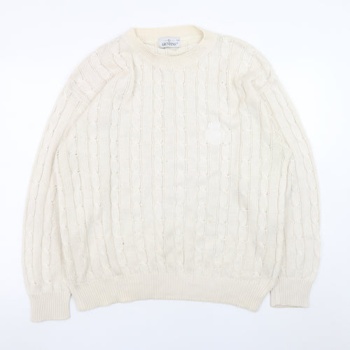 GENFINS Men’s Ivory Cable-Knit Cotton Acrylic Jumper XL Crew Neck