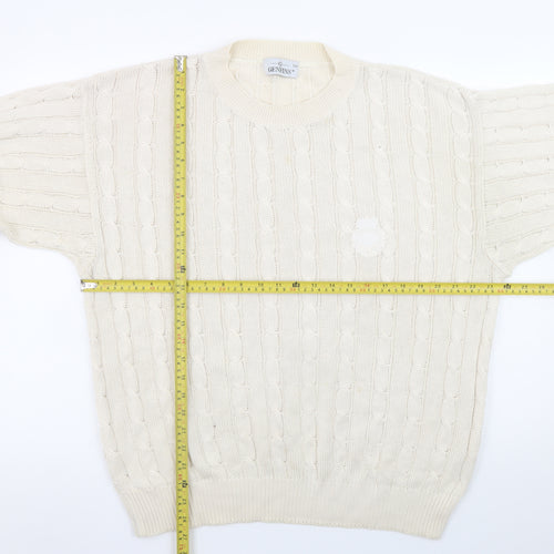 GENFINS Men’s Ivory Cable-Knit Cotton Acrylic Jumper XL Crew Neck