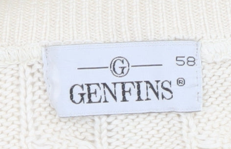GENFINS Men’s Ivory Cable-Knit Cotton Acrylic Jumper XL Crew Neck