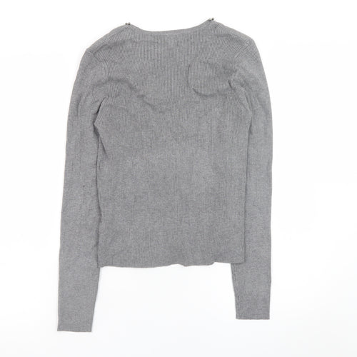 Marks and Spencer Women’s Grey Beaded V-Neck Knit Jumper Medium