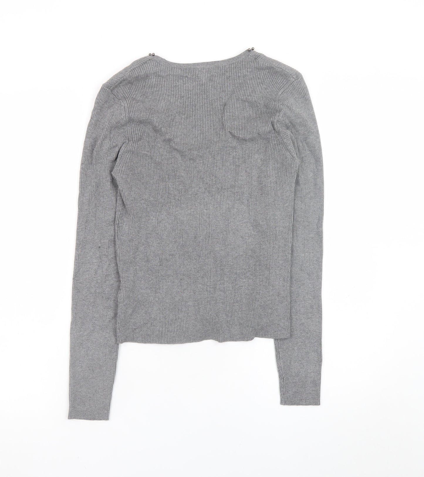 Marks and Spencer Women’s Grey Beaded V-Neck Knit Jumper Medium
